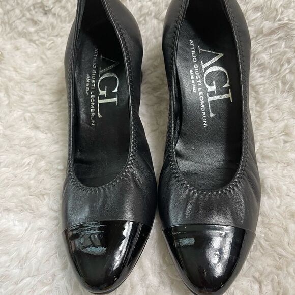 AGL Attilio Giusti Leombruni leather black Cap Toe Pump Shoes EUR SZ38.5 - Picture 2 of 14